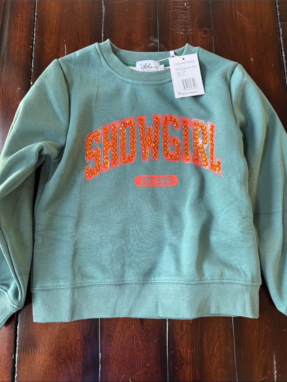 Showgirl Sequin Logo Sweatshirt in Sage Green